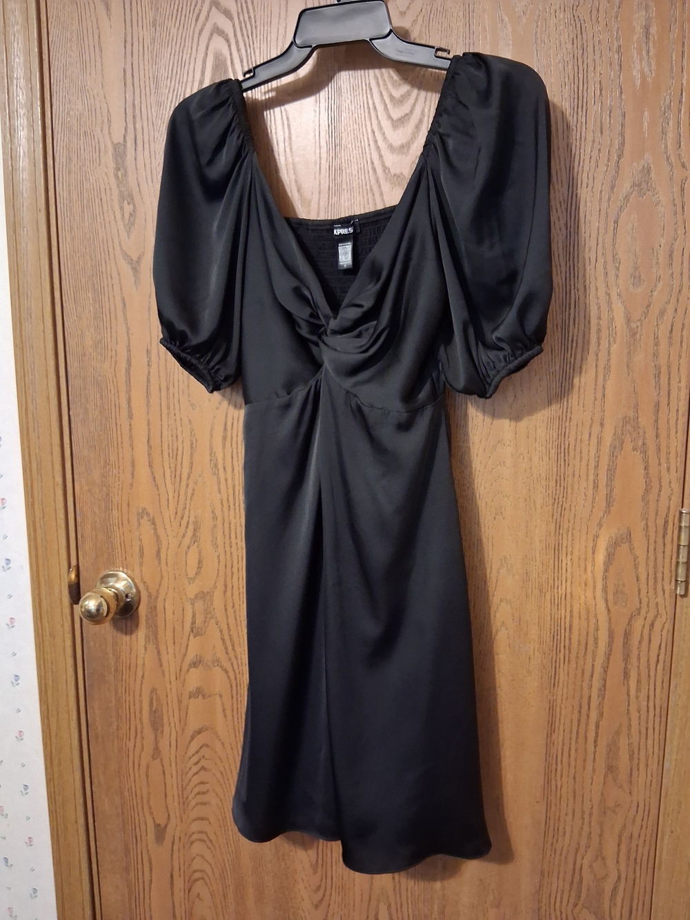 Express Black Midi Dress with Puff Sleeves and Twist Front